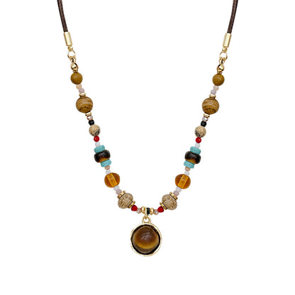 Vintage Tiger Eye Stone Beaded Necklace with Lobster Clasp – product view 1