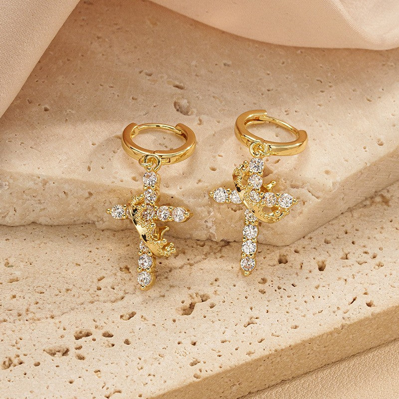Rotating Crown Cross Crystal Ear Clip – product view 3