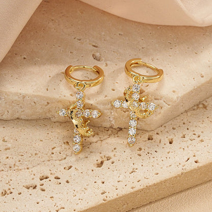 Rotating Crown Cross Crystal Ear Clip – product view 3