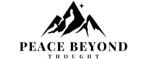 PeaceBeyondThought logo – minimalist mountain design symbolizing stillness and spiritual presence.