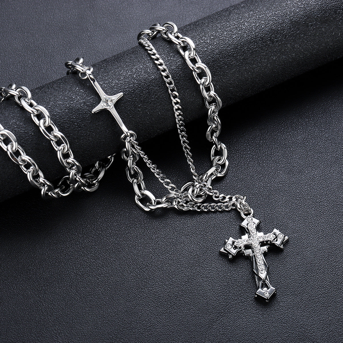 Titanium Steel Cross Layered Necklace for Men – product view 2