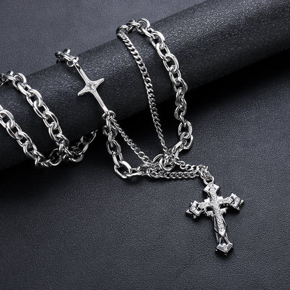 Titanium Steel Cross Layered Necklace for Men – product view 2