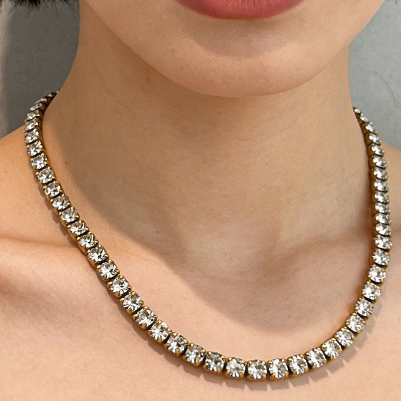Stainless Steel Rhinestone Tennis Chain Necklace – product view 3