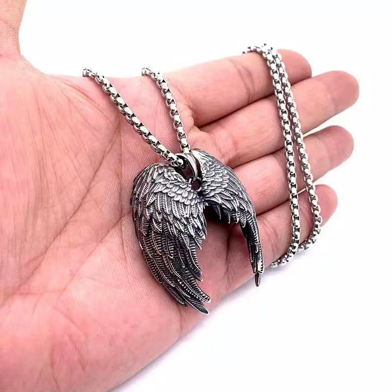 Angel Wings Pendant Necklace Titanium Steel – product view 2