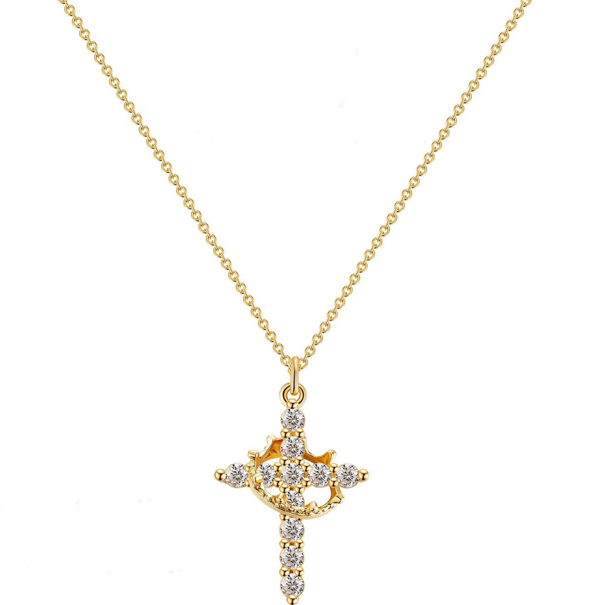 Women's Rotating Cross Crown Pendant Necklace – product view 1