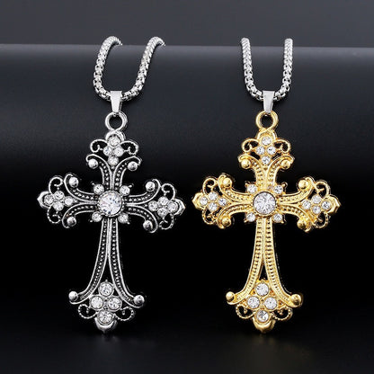 Vintage Crystal Cross Alloy Necklace – product view 4