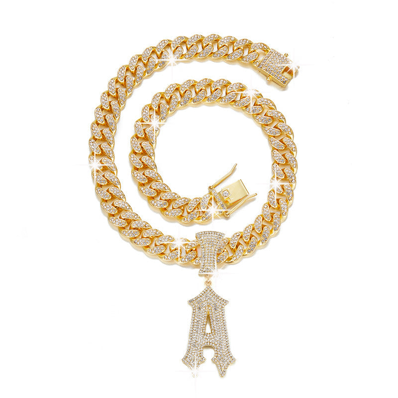 Hip Hop Letter Pendant Necklace with Cuban Chain – product view 4