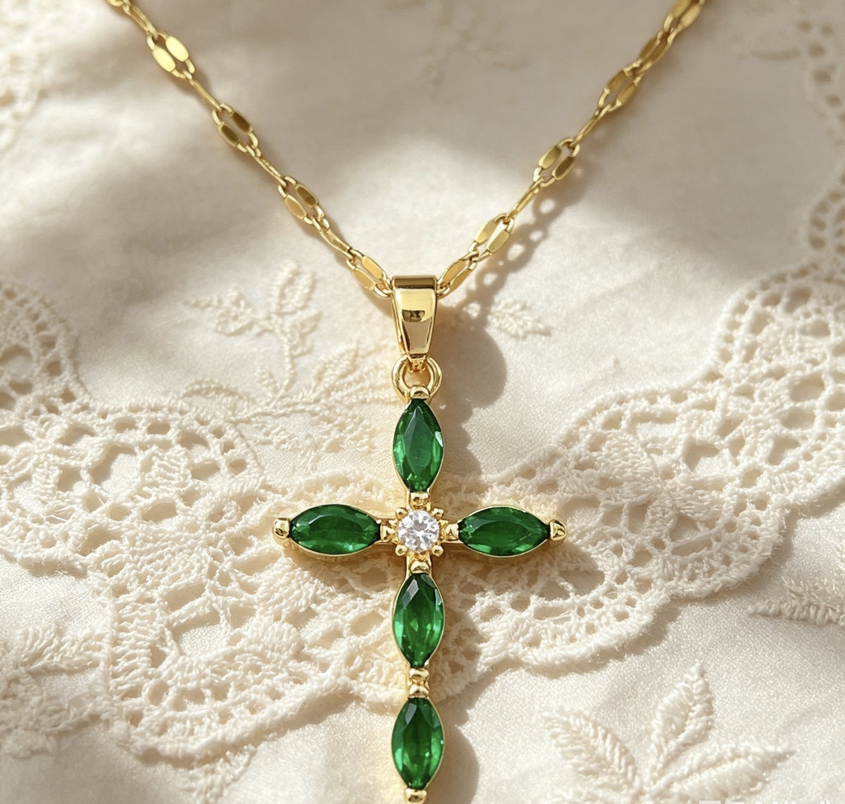 Crystal-Accent Titanium Steel Cross Necklace – product view 7