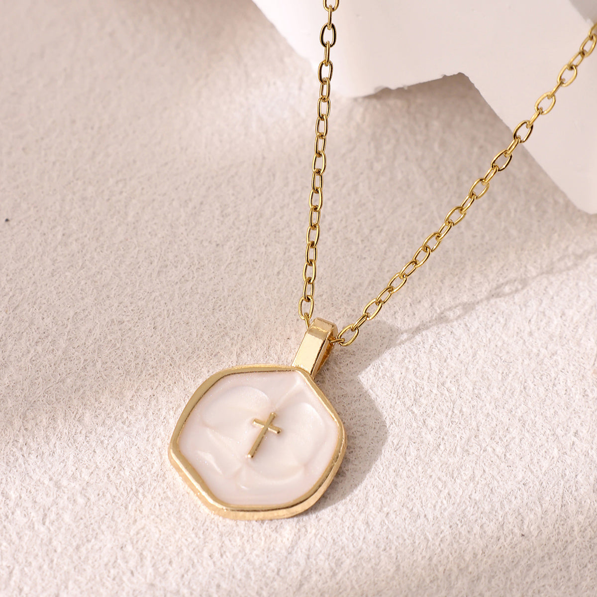 Irregular Round Cross Pendant Necklace – product view 6