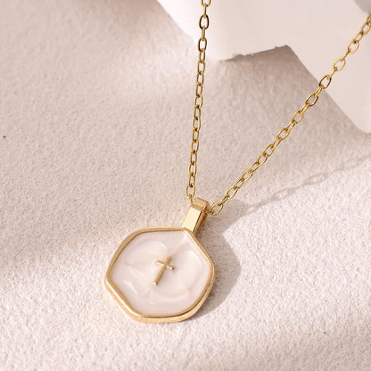 Irregular Round Cross Pendant Necklace – product view 6