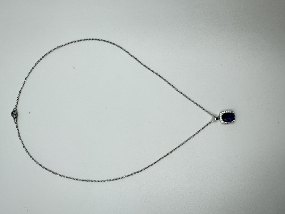 Square Crystal Geometric Necklace with Cross Chain – product view 6