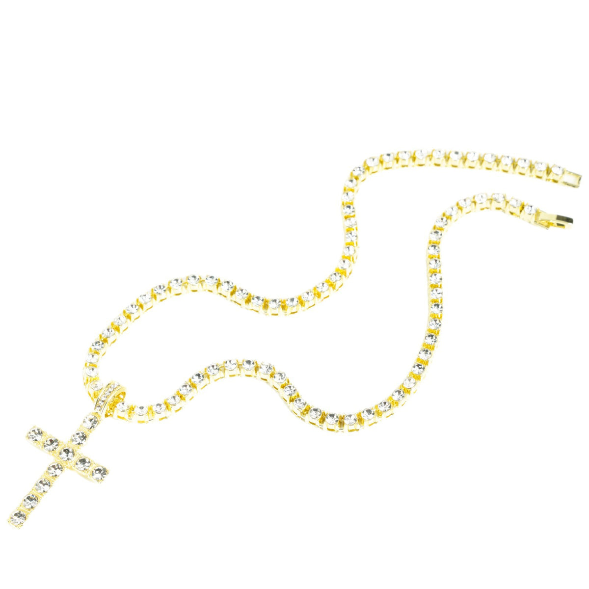 Unisex Rhinestone Cross Pendant Necklace – product view 4