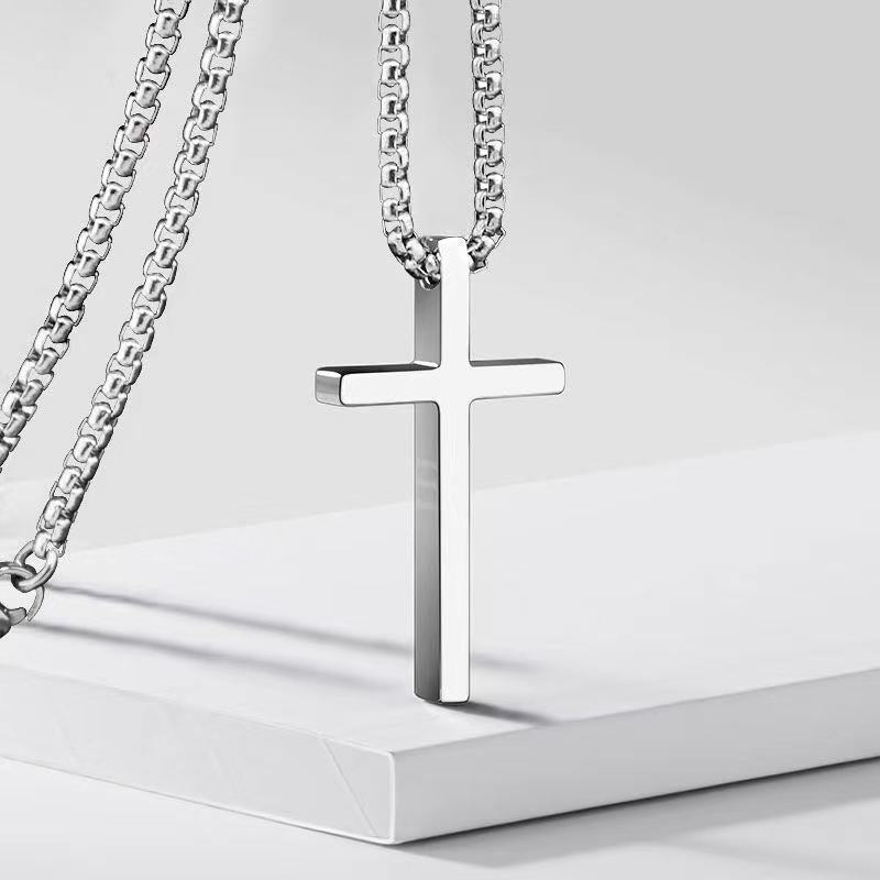 Classic Titanium Steel Cross Necklace – product view 2