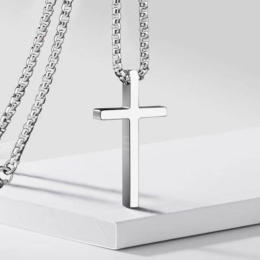 Plain silver-tone cross pendant necklace
