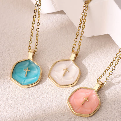 Irregular Round Cross Pendant Necklace – product view 4