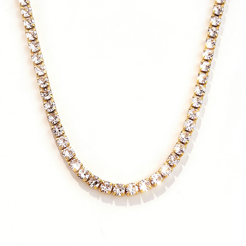 Stainless Steel Rhinestone Tennis Chain Necklace – product view 5