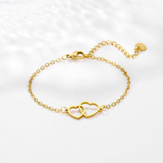 Gold-tone linked double heart bracelet