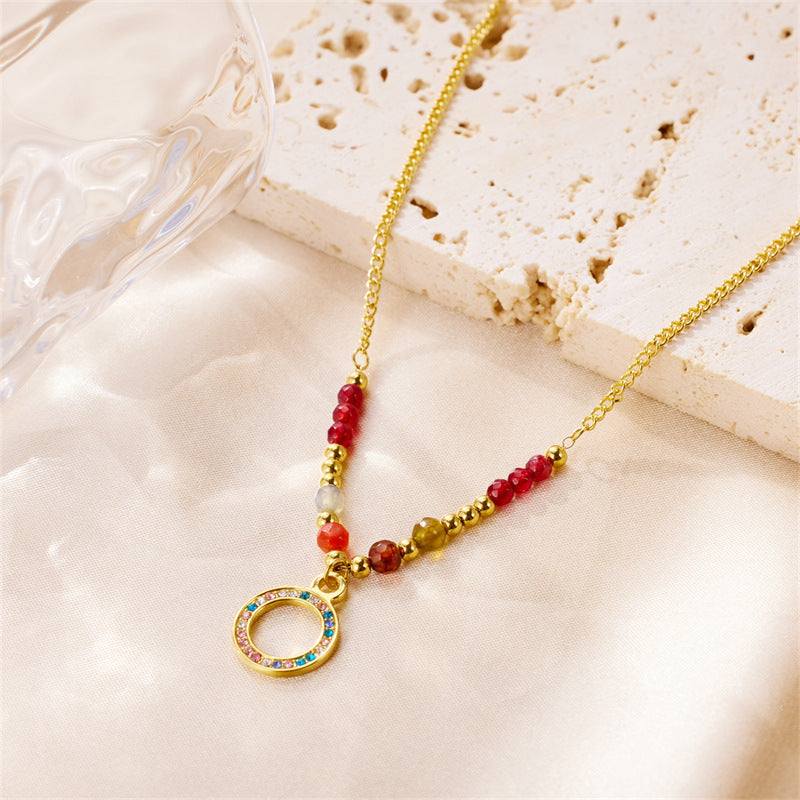 Bohemian Beaded Necklace Stainless Steel Round Colored Crystal – product view 2