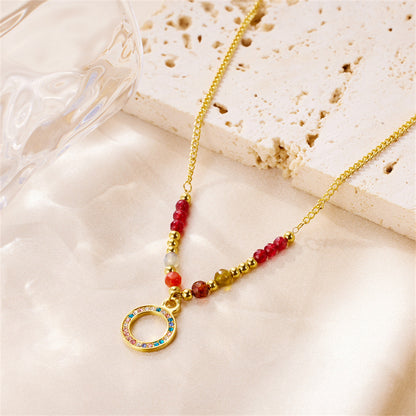 Bohemian Beaded Necklace Stainless Steel Round Colored Crystal – product view 2