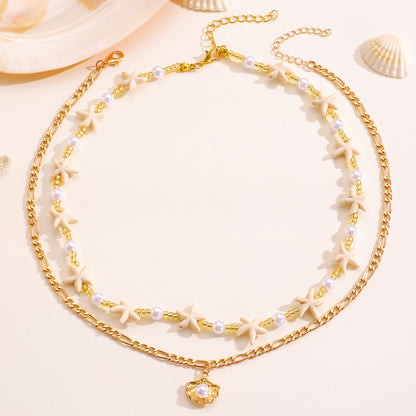 Shell & Imitation Pearl Layered Necklace – product view 2