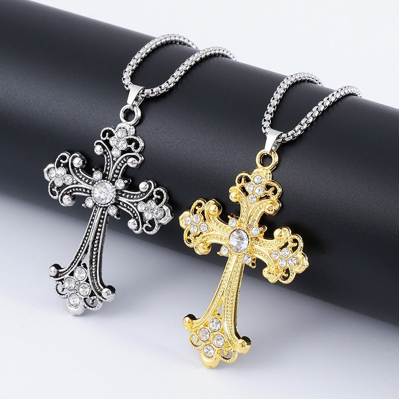Vintage Crystal Cross Alloy Necklace – product view 2