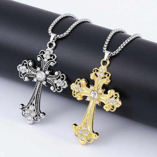 Ornate crystal cross pendants in gold-tone and silver-tone finishes