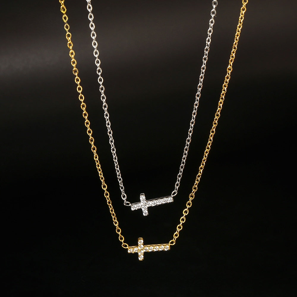 Mini Cross Crystal Necklace – product view 2