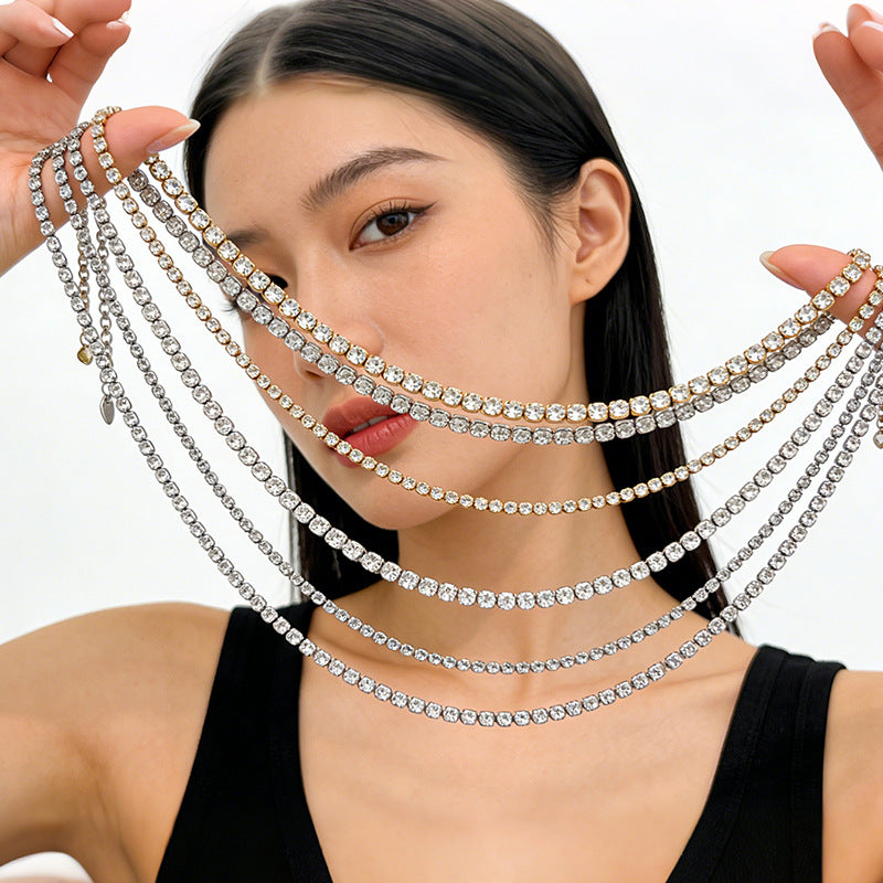 Stainless Steel Rhinestone Tennis Chain Necklace – product view 1