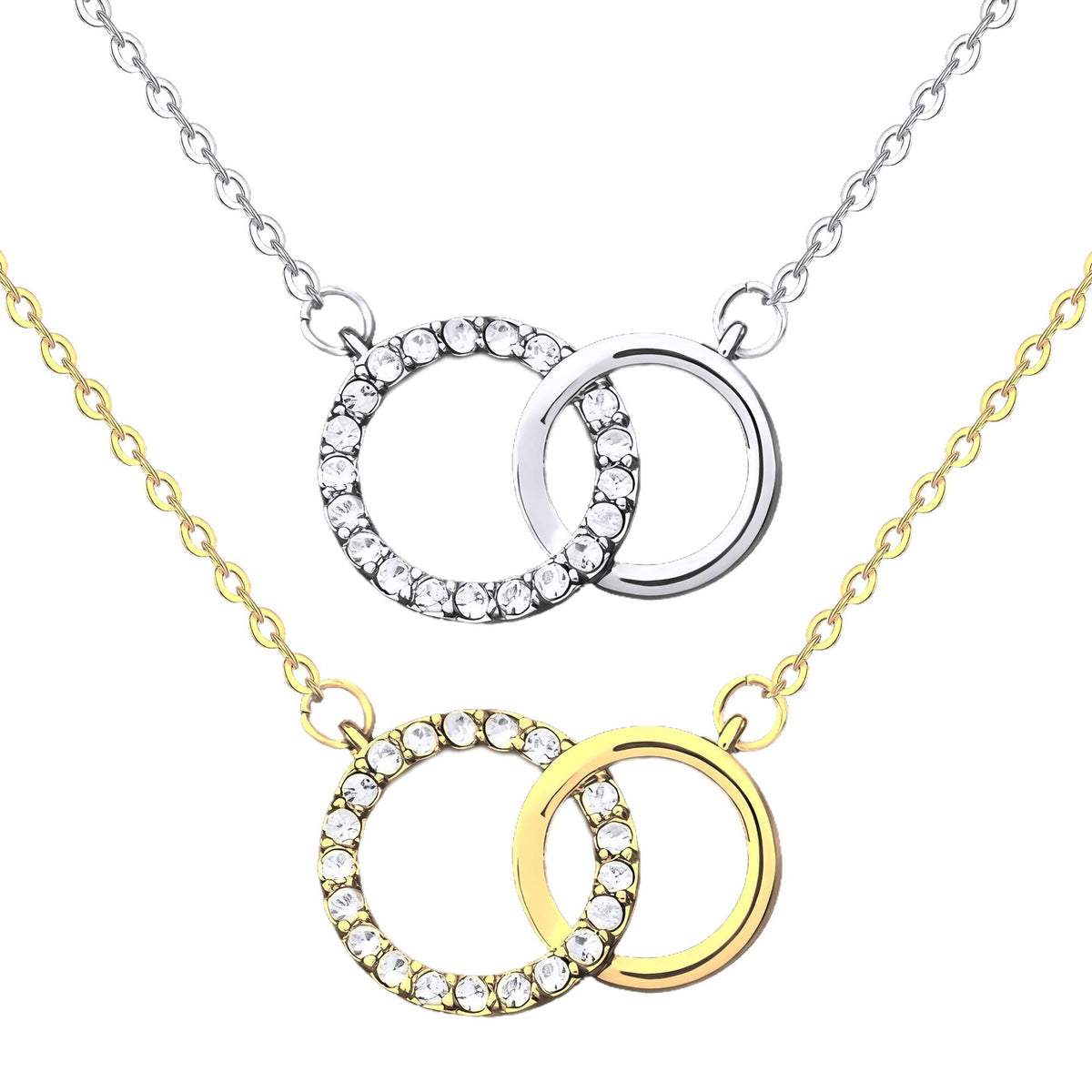 Double Ring Interlocking Pendant Necklace – product view 2
