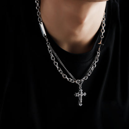 Titanium Steel Cross Layered Necklace for Men – product view 5