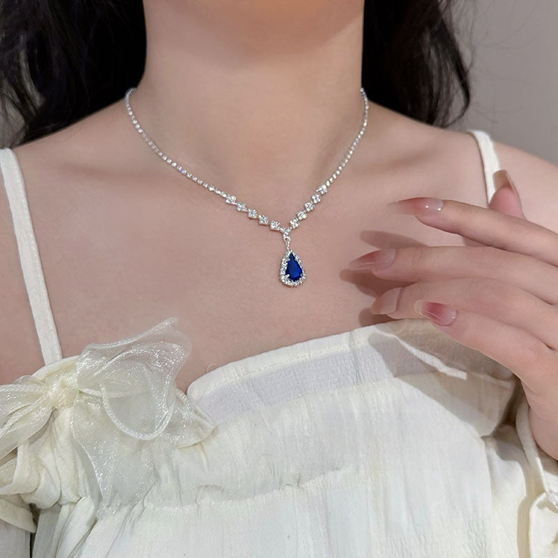 Crystal Water-drop Pendant with Collar Chain – product view 9