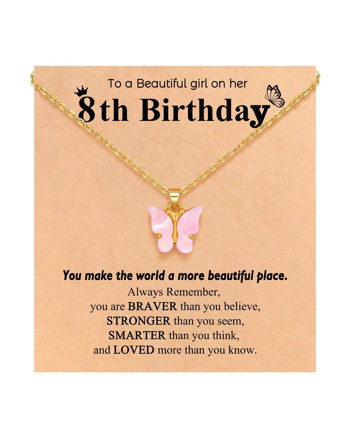 Pink Butterfly Stainless Steel Necklace – product view 8