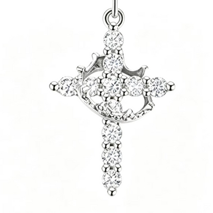 Women's Rotating Cross Crown Pendant Necklace – product view 13