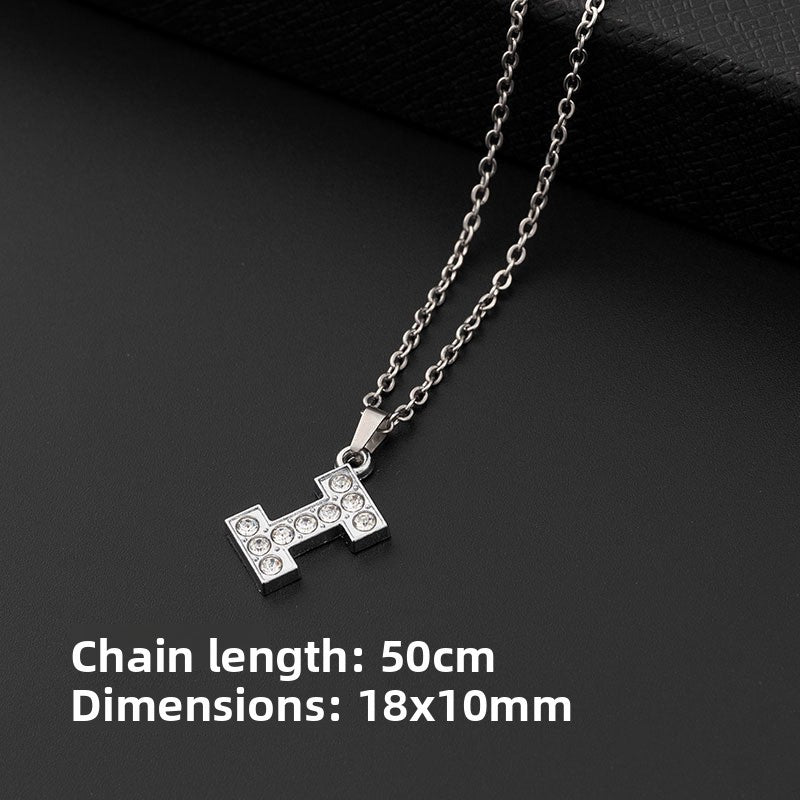 Stainless Steel Letter Necklace with Crystal Pendant – product view 14