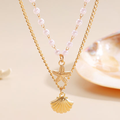 Shell & Imitation Pearl Layered Necklace – product view 6