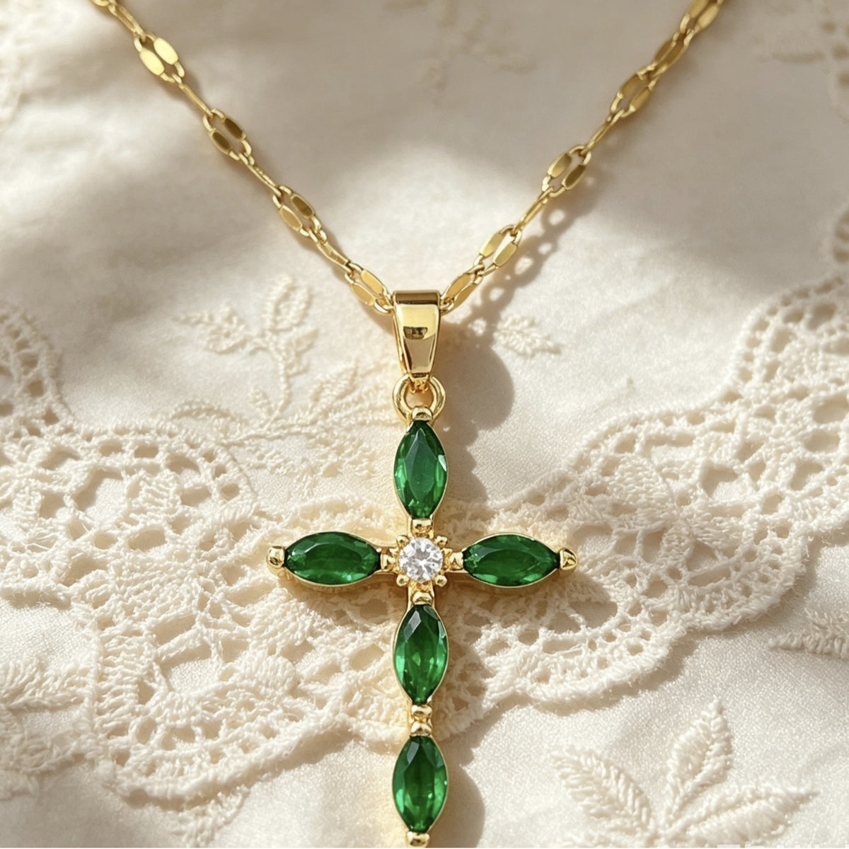 Crystal-Accent Titanium Steel Cross Necklace – product view 3
