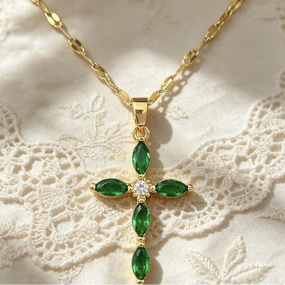 Crystal-Accent Titanium Steel Cross Necklace – product view 3