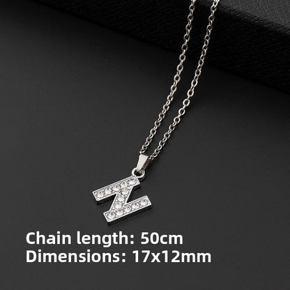Stainless Steel Letter Necklace with Crystal Pendant – product view 19