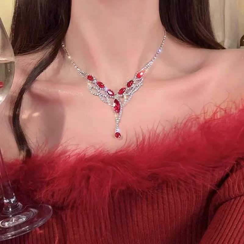 Crystal Water-drop Pendant with Collar Chain – product view 13