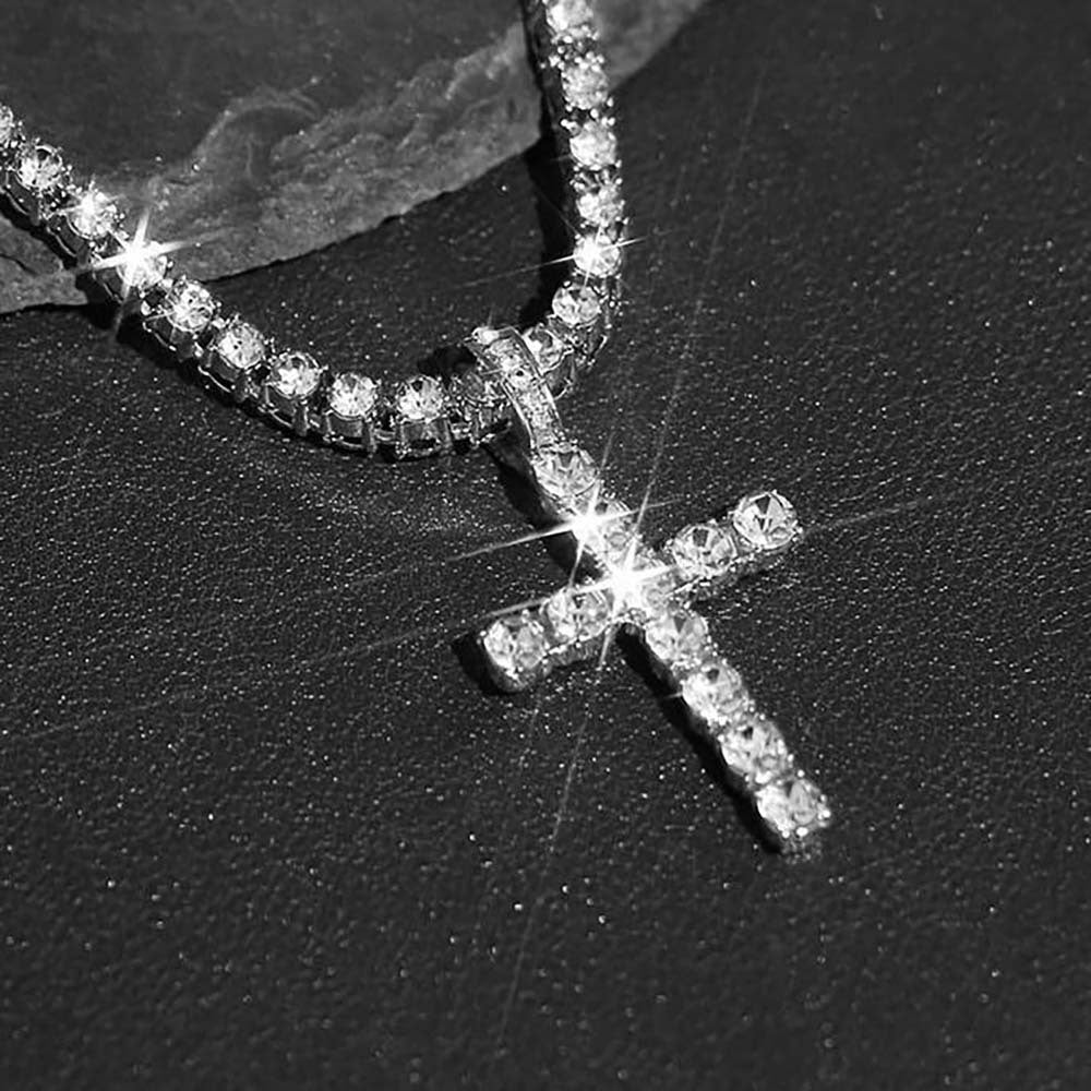 Unisex Rhinestone Cross Pendant Necklace – product view 1
