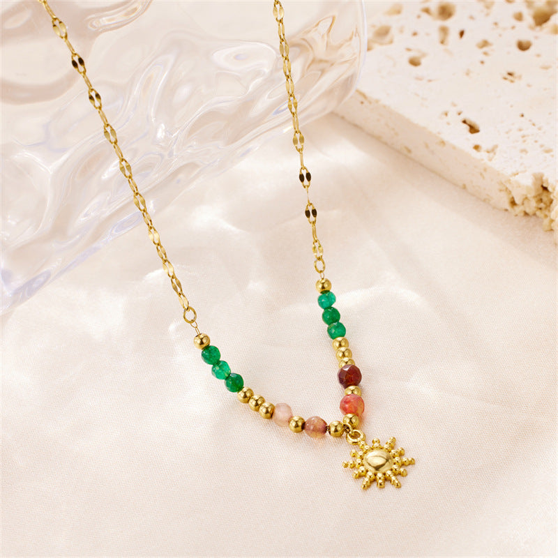 Bohemian Beaded Necklace Stainless Steel Round Colored Crystal – product view 1