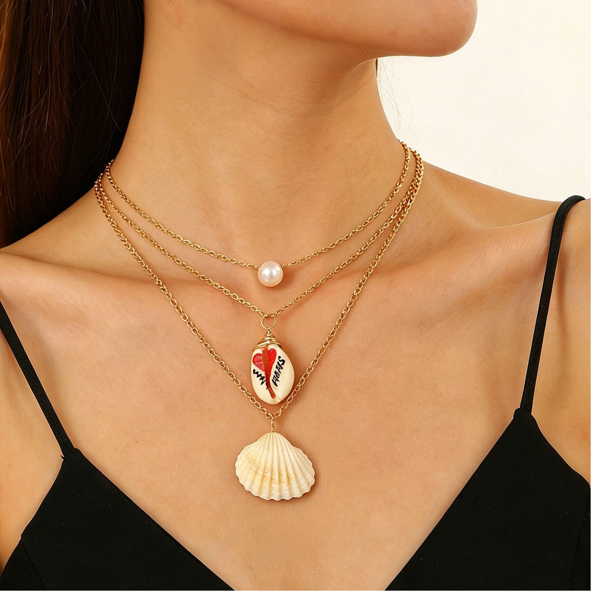Layered Shell Pearl Starfish Pendant Bohemian Necklace – product view 31