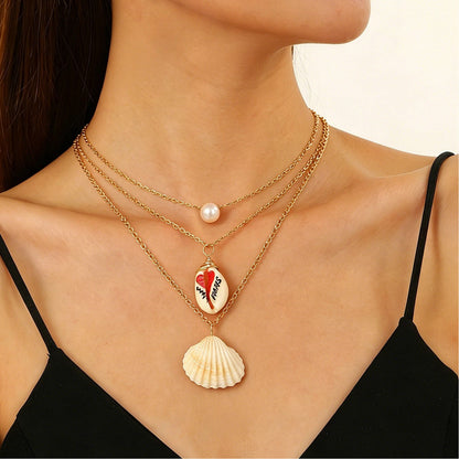 Layered Shell Pearl Starfish Pendant Bohemian Necklace – product view 31