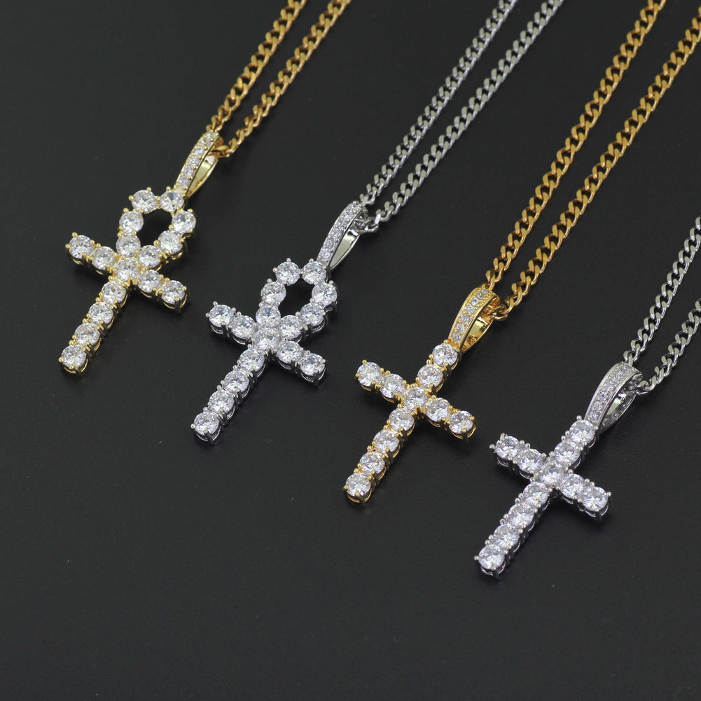 Men's Crystal Cross Pendant Necklace – product view 3
