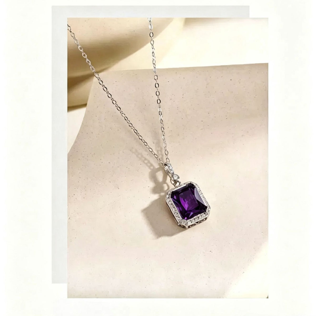 Square Crystal Geometric Necklace with Cross Chain – product view 4