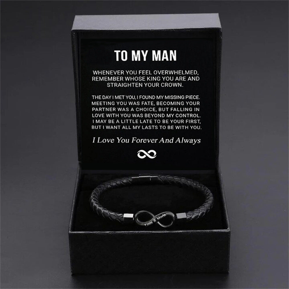 Engraved Leather & Steel Magnetic Bracelet – product view 7