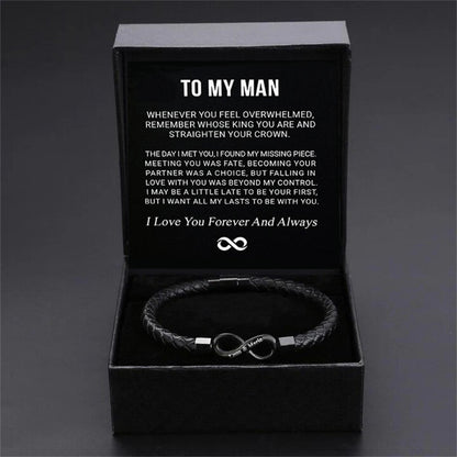 Engraved Leather & Steel Magnetic Bracelet – product view 7
