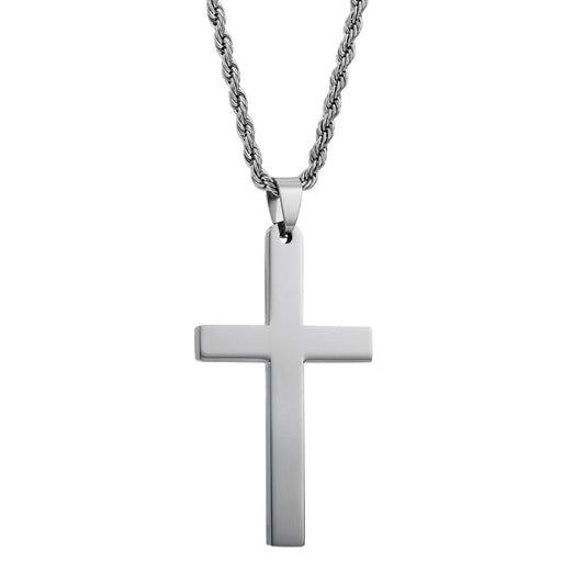 Plain cross pendant and necklace chain shown from the front