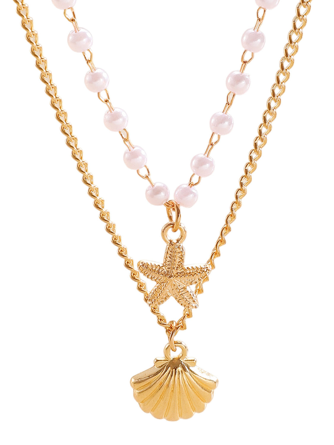Layered Shell Pearl Starfish Pendant Bohemian Necklace – product view 5