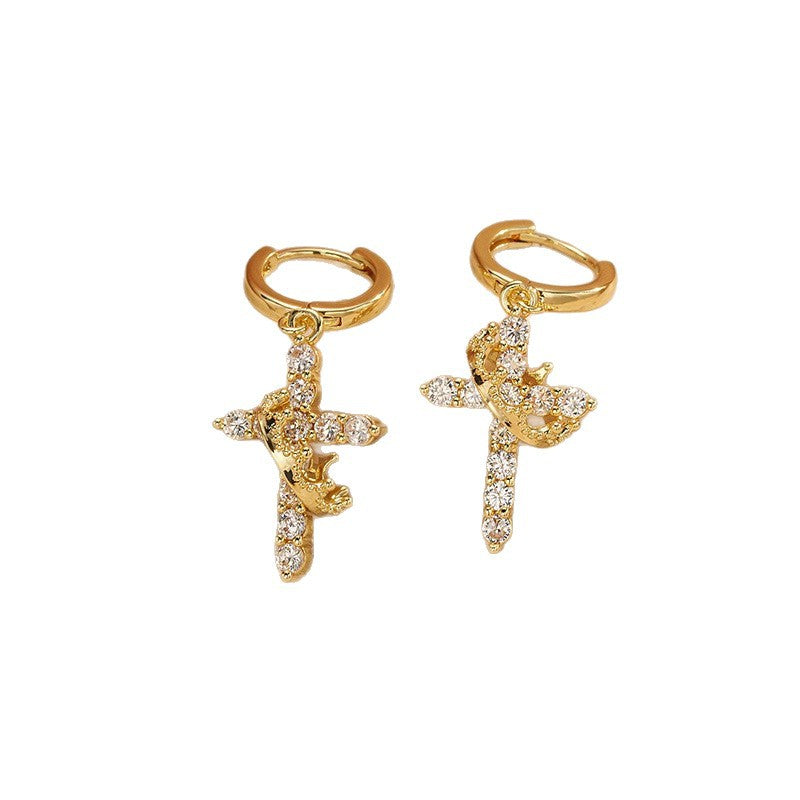 Rotating Crown Cross Crystal Ear Clip – product view 2